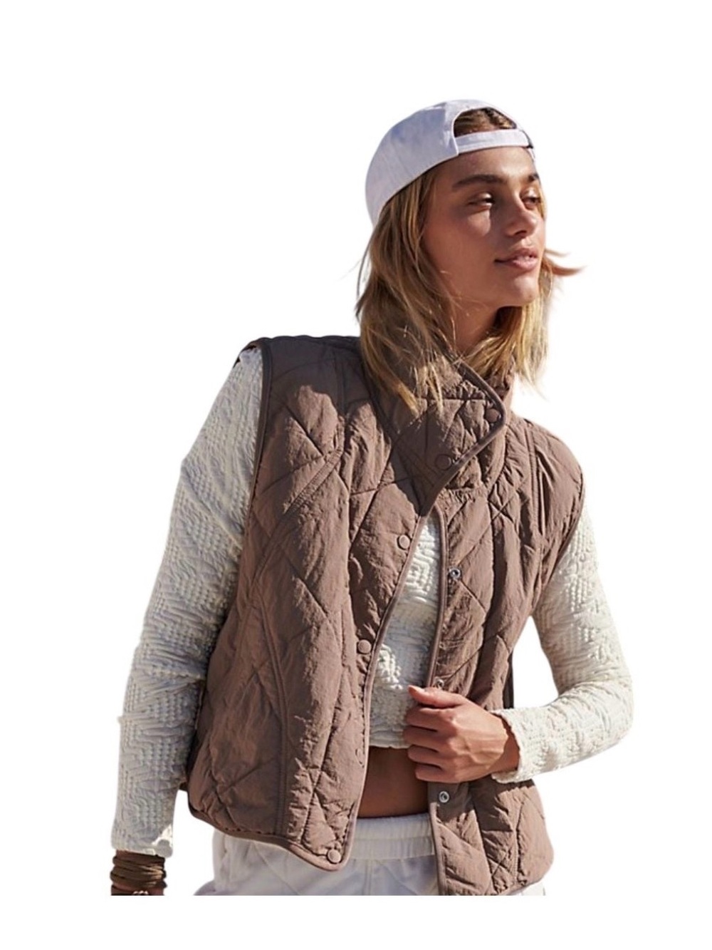 FP Movement by Free People Quilted Sleeveless Vest - Taupe Brown
